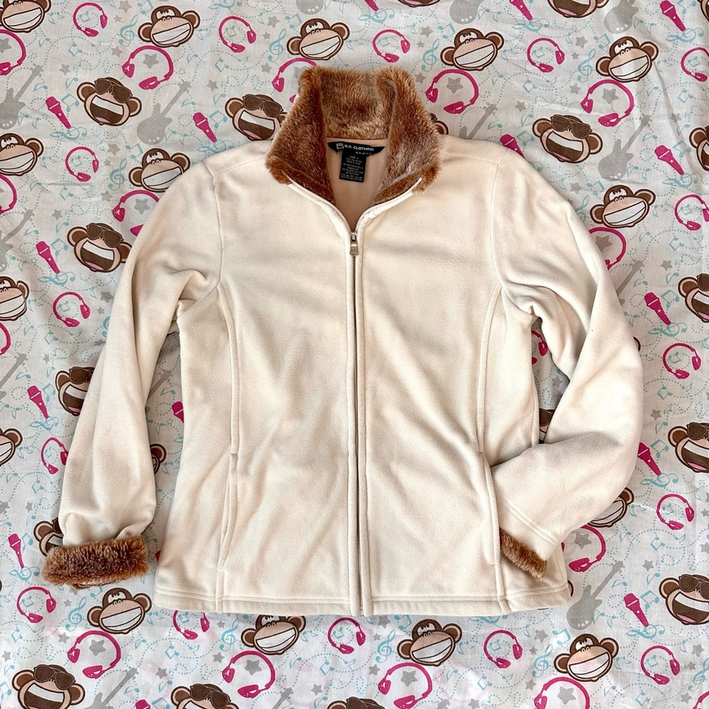 B.C. Clothing Originals Adult L Cream Fleece Zip Up Jacket Tan Fur Details‎ Fall